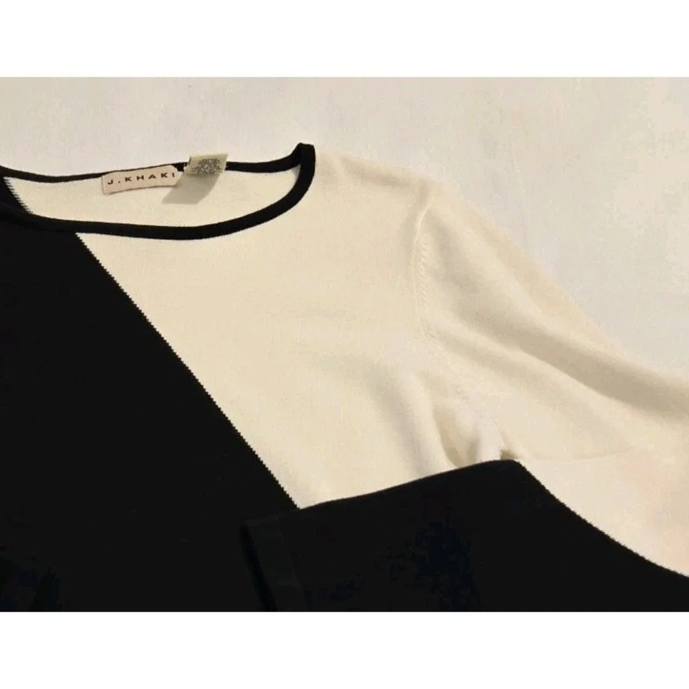 J Khaki Women's Sweater Long‎ Sleeve  Black Cream Colorblock 100% Cotton Size L